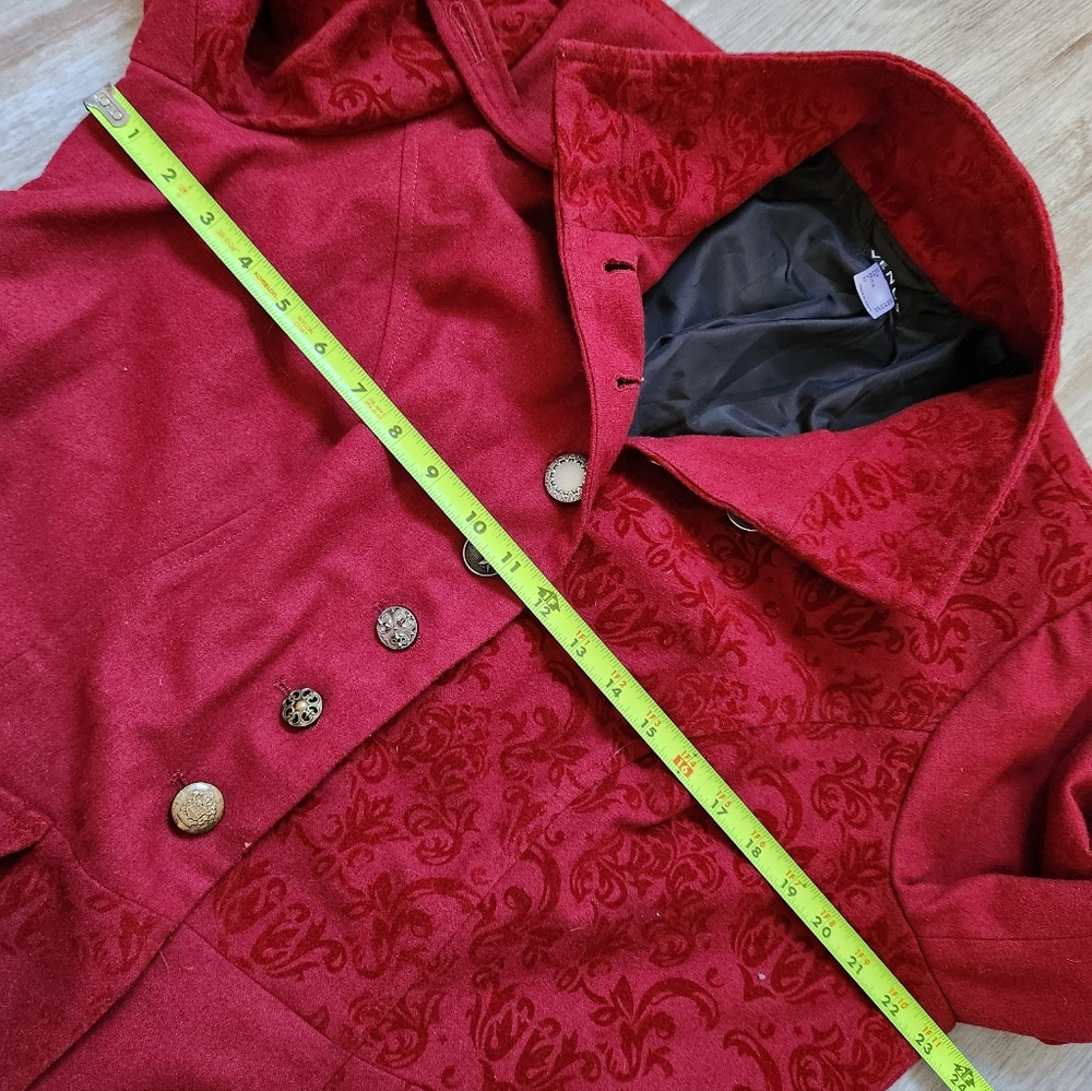 Venus Red Patchwork Wool Blend Coat Asymmetrical … - image 7